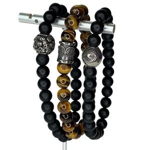 Balance & Power Men’s Bead Bracelet Skull, Yin Yang & Angel Wings Set